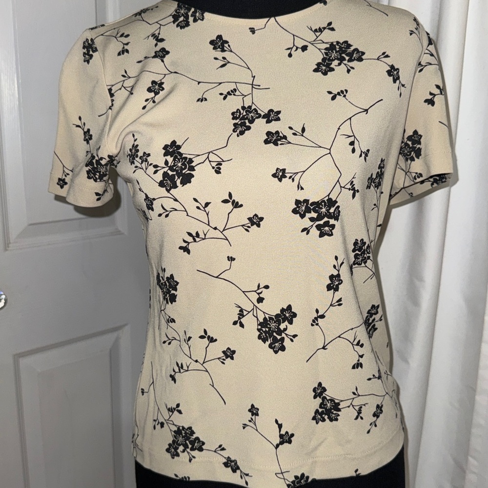 Petite Sophisticate Beige and Black Floral Top
